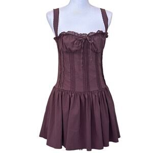 Coquette, milkmaid mini dress, brown, medium, cottagecore, dollcore, romantic